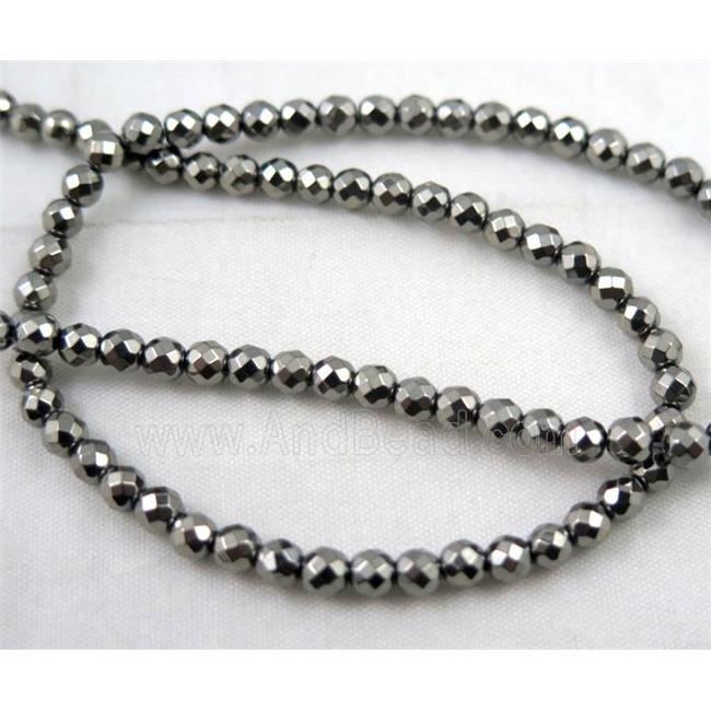 faceted round black hematite beads