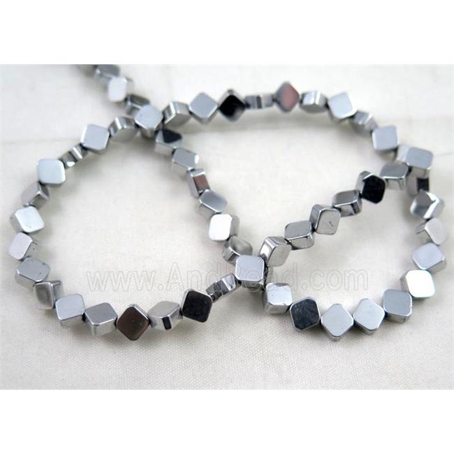 hematite rhombic beads, platinum electroplated
