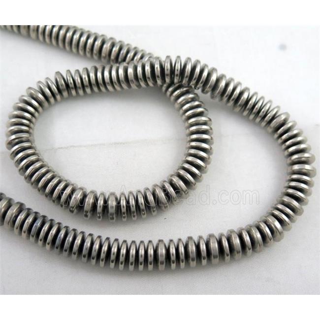 hematite heishi disc beads, silver plated
