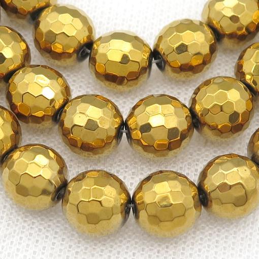 faceted round Hematite beads, gold plated