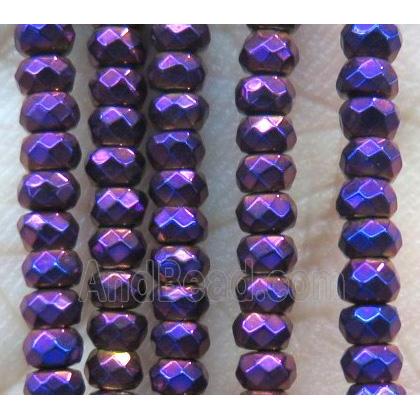 hematite beads, faceted rondelle, purple electroplated