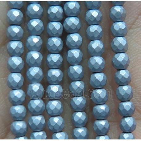 matte hematite beads, faceted round, silver electroplated