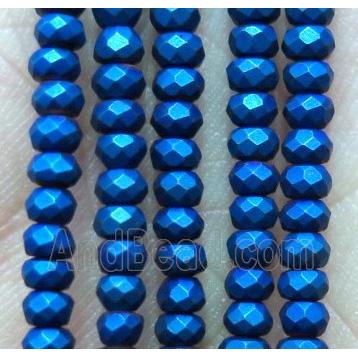 matte hematite beads, faceted rondelle, blue electroplated