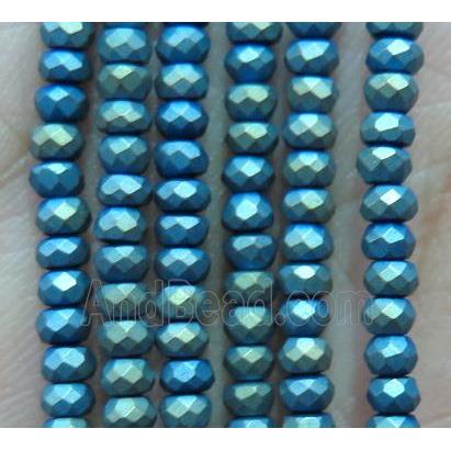 matte hematite beads, faceted rondelle, green electroplated