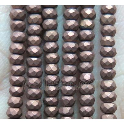 matte hematite beads, faceted rondelle, antique red electroplated
