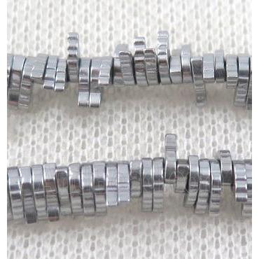 hematite beads, leaf, platinum plated