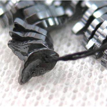 hematite beads, leaf, black