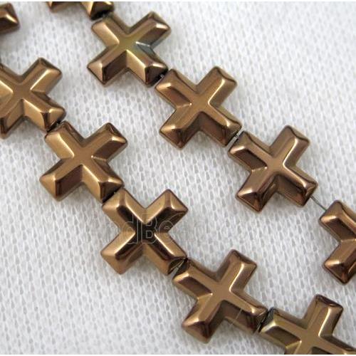hematite cross beads, coffee electroplated