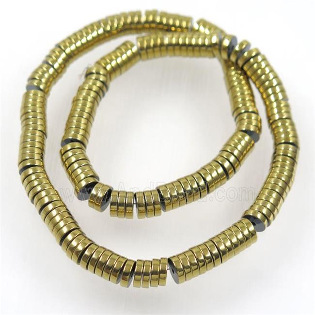 Hematite heishi beads, gold plated