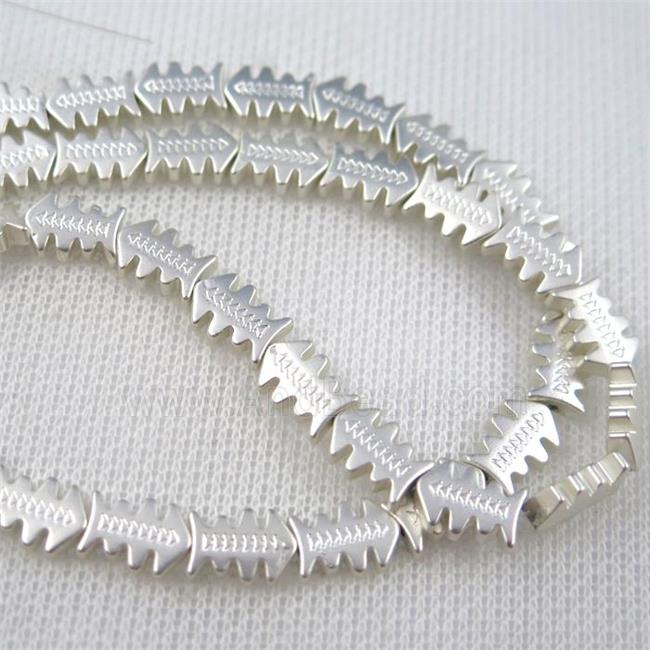 Hematite beads, fish, silver plated