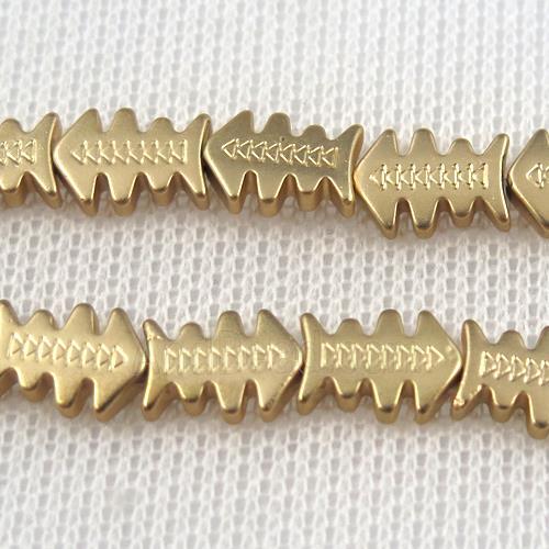Hematite beads, fish, lt.golden