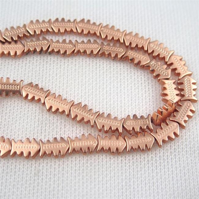 Hematite beads, fish, rose gold