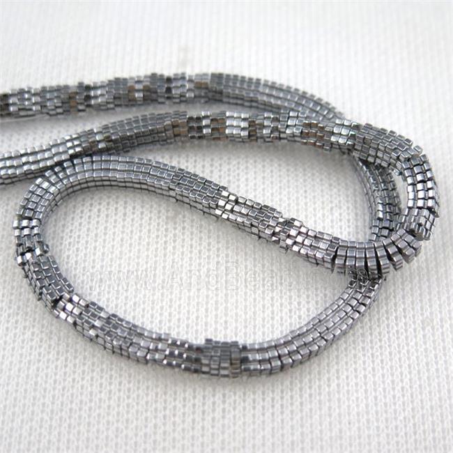 Hematite beads, square slice, silver plated
