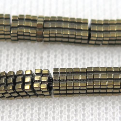 Hematite beads, square slice, lt.golden