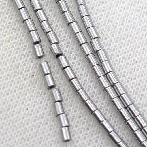 tiny hematite tube beads, platinum plated