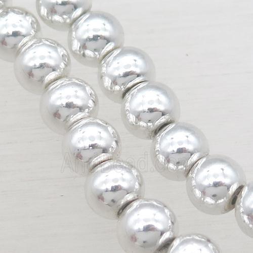 round Hematite Beads, shiny silver plated