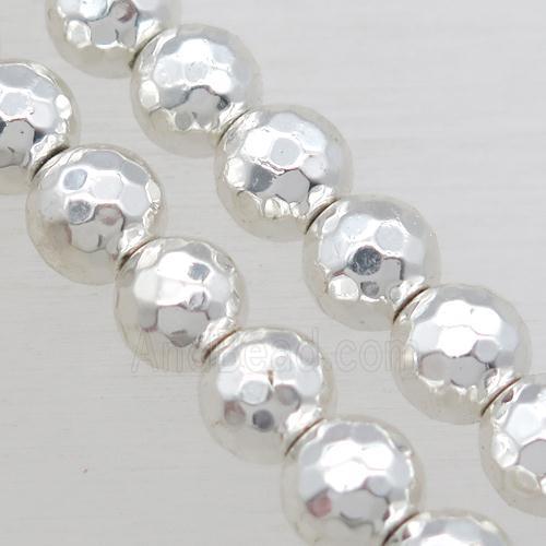 faceted round Hematite Beads, shiny silver plated