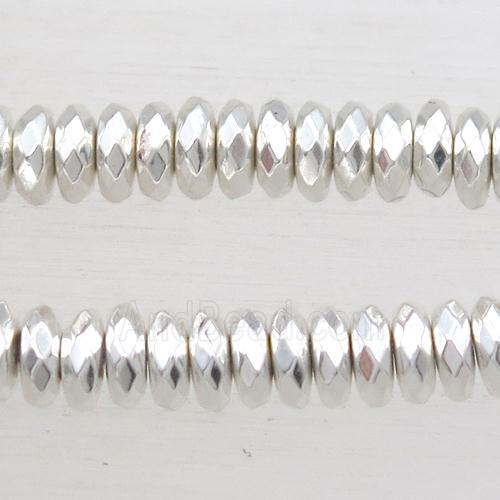 faceted rondelle Hematite Beads, shiny silver plated
