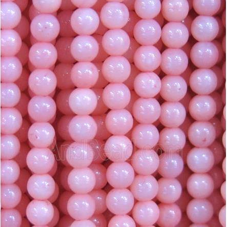 tiny jade beads, round, pink dye