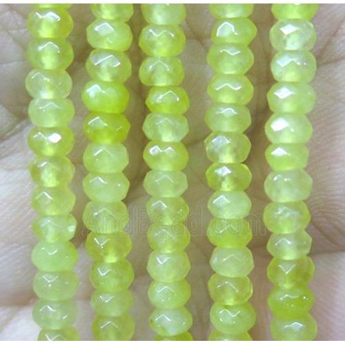 tiny jade bead, faceted rondelle, dye olive