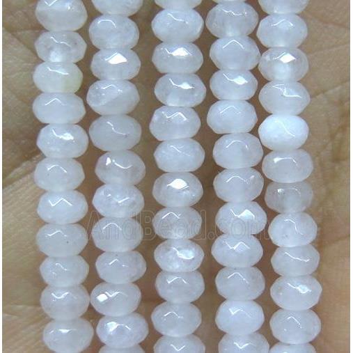 tiny jade bead, faceted rondelle, dye white