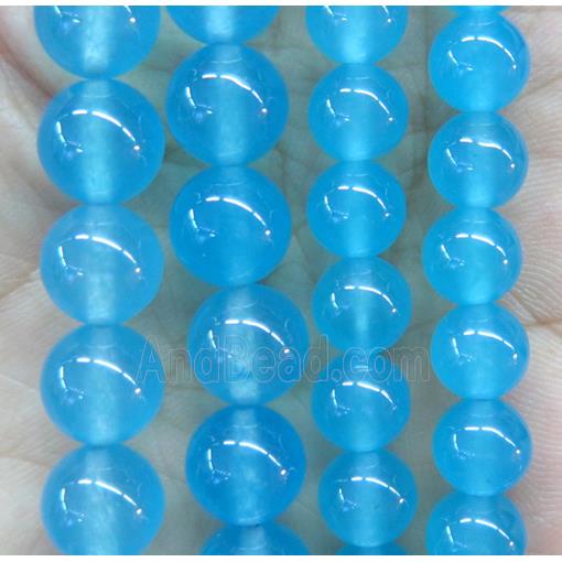 round jade stone beads, dye, sky blue