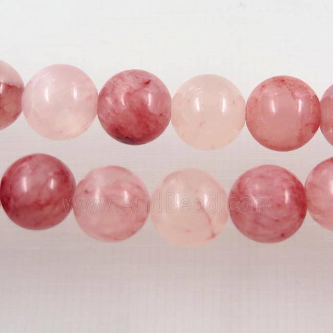 round jade stone bead, Strawberry Quartz dye