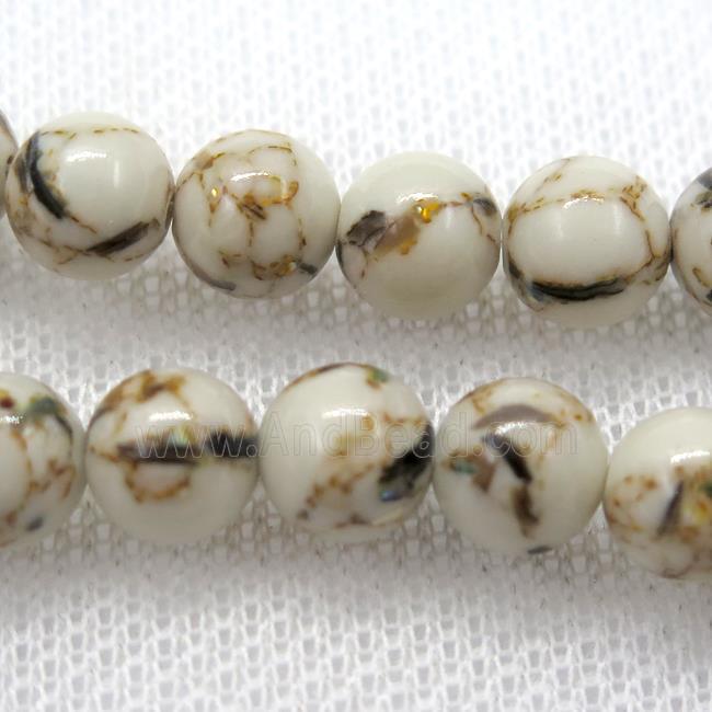 round synthetic turquoise beads with shelled, beige