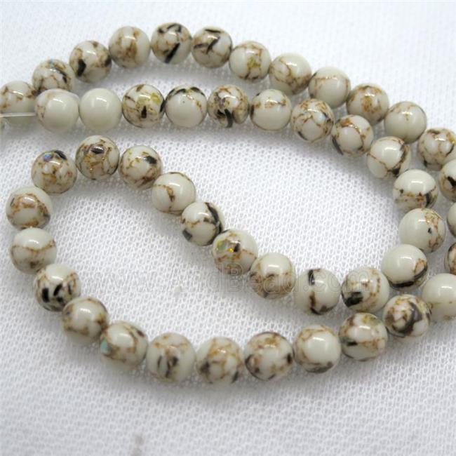 round synthetic turquoise beads with shelled, beige