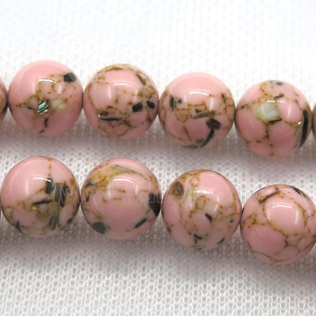 pink synthetic turquoise beads with shelled, round