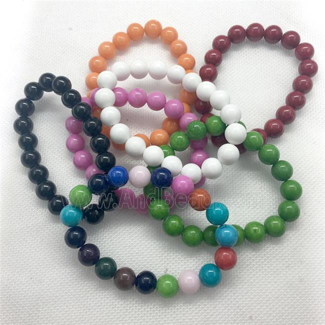 Stretch Jade bracelet, round, dye