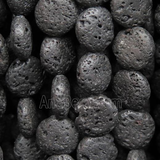 black Lava Stone beads, flat round