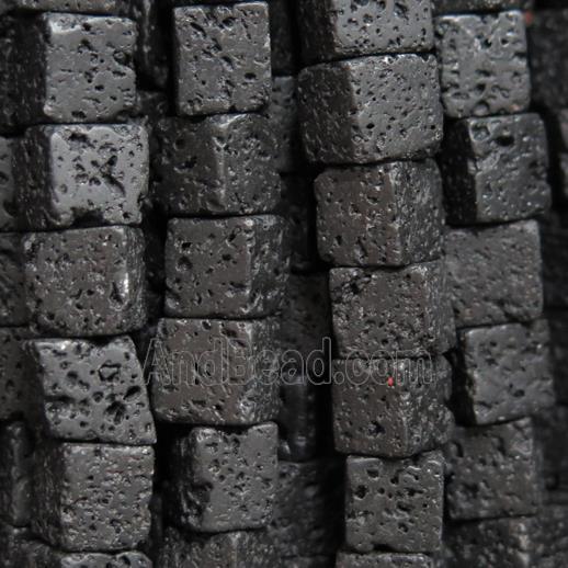 black Lava Stone beads, cube