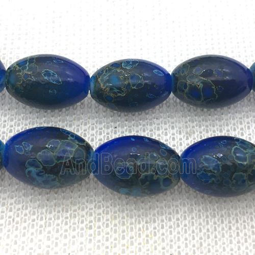blue Lampwork Glass rice Beads with painted