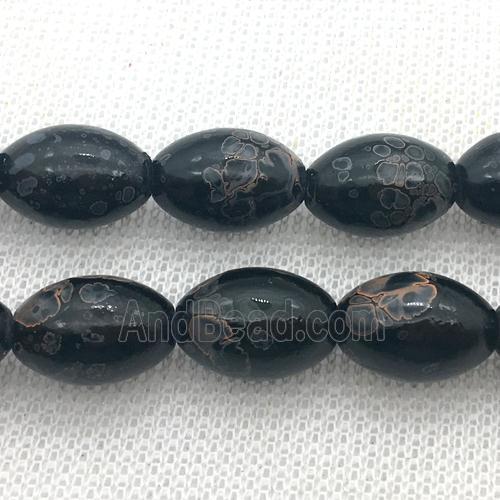 black Lampwork Glass Beads with painted, rice