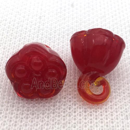 red Lampwork Glass lotus pendant