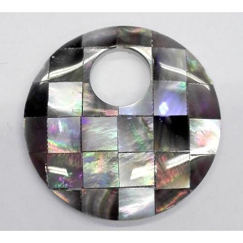 Paua Abalone shell pendant, round