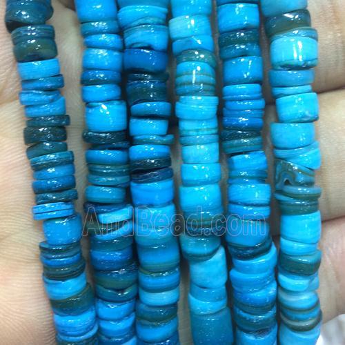 Shell heishi beads, blue dye