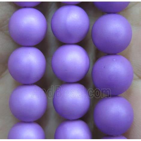 matte pearlized shell beads, round, lavender