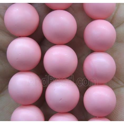 pink matte pearlized shell beads, round
