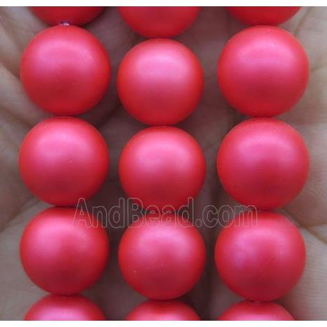red matte pearlized shell beads, round