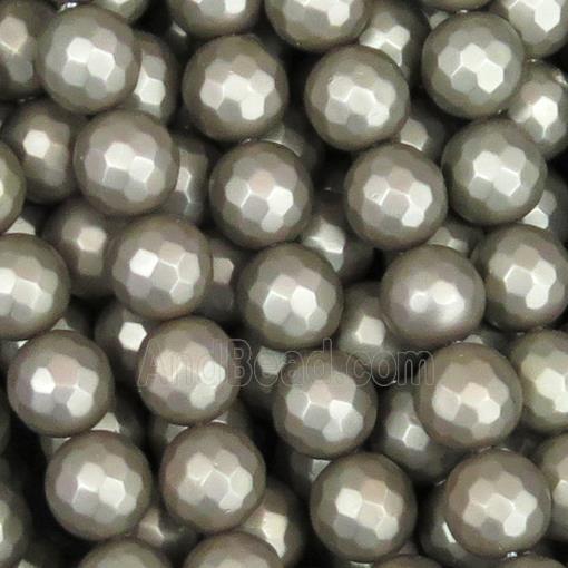 matte pearlized shell beads, bronze, faceted round