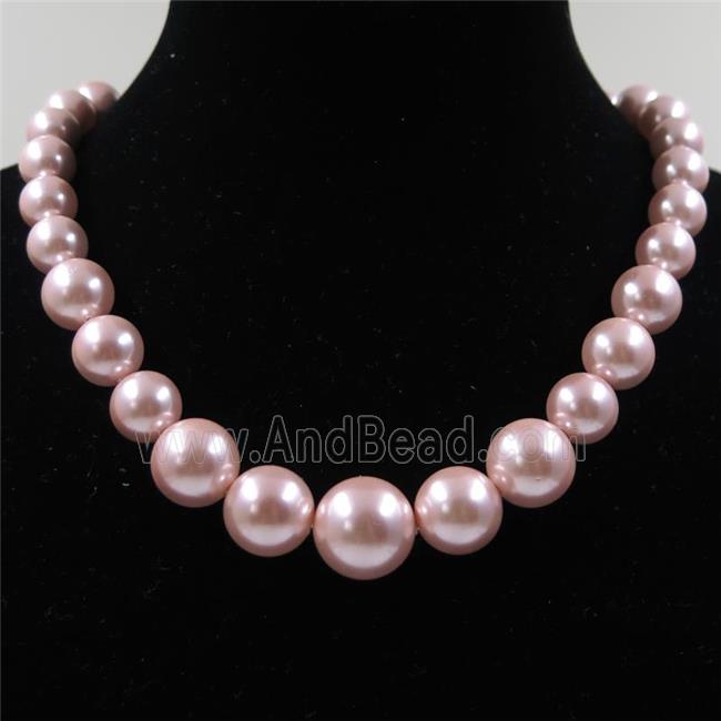 pink Pearlized Shell graduated Beads, round