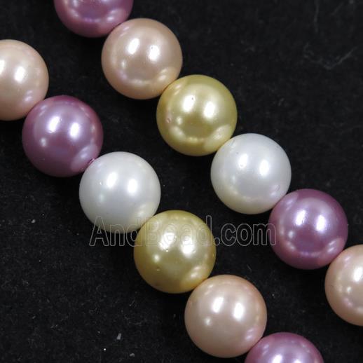 round Pearlized Shell Beads, mixed color