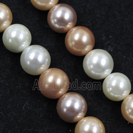 round Pearlized Shell Beads, mixed color