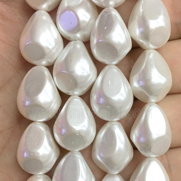 white pearlized shell beads, teardrop