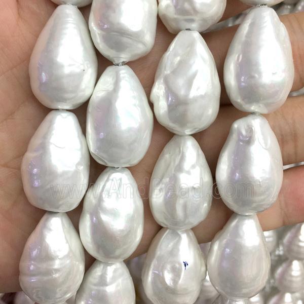 white pearlized shell beads, teardrop