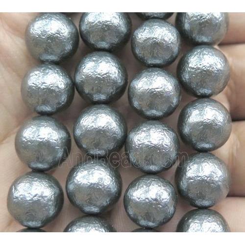 Pearlized Shell Bead, matte round, deep grey