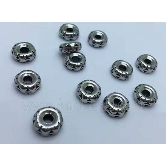 stainless steel rondelle bead, Antique silver