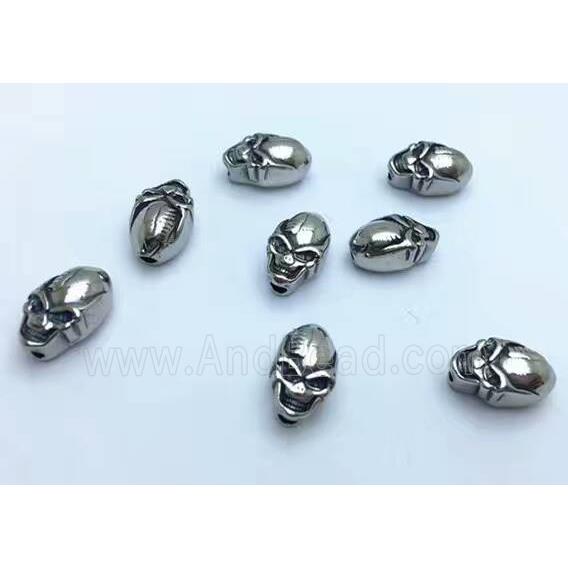 stainless steel skull beads, Antique silver